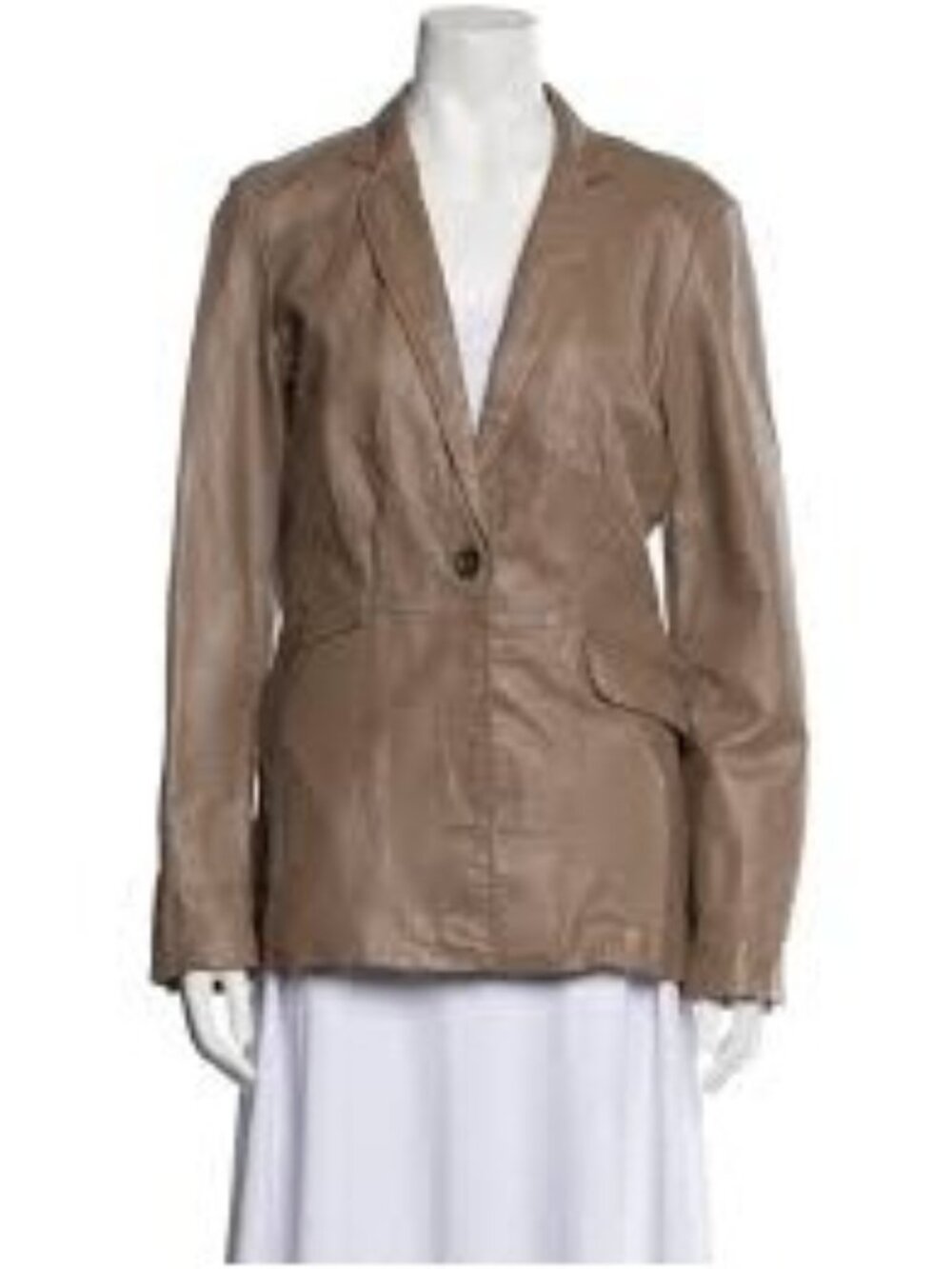 Neiman Marcus Beige Leather Blazer, Size Medium